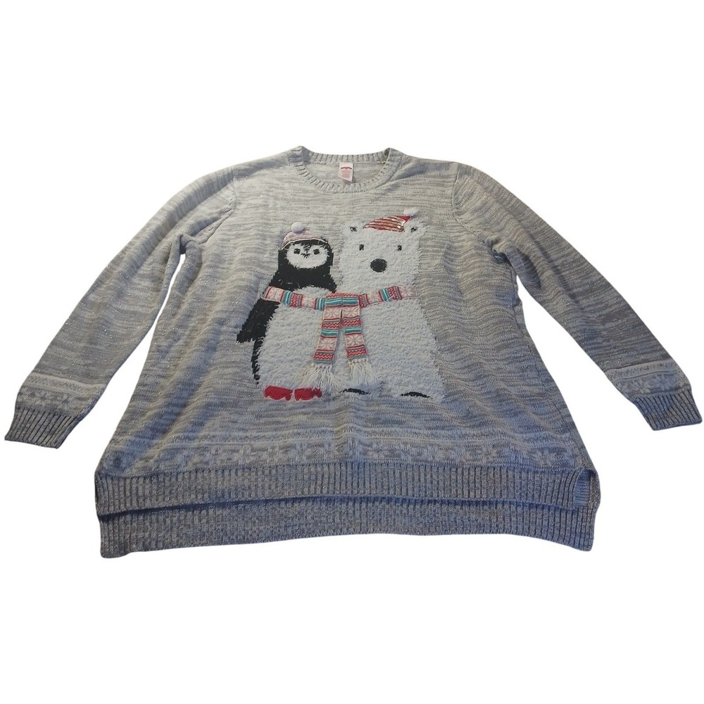 Holiday Time 3X Penguin Polar Bear‎ Sweater Tunic Christmas Graphic Knit Festive